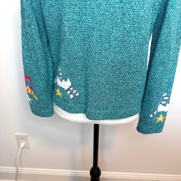 Vintage South Cotton Light 80s Cat Button Front Cardigan In Teal Size Small New - Picture 8 of 11